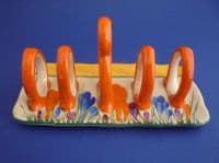 Clarice Cliff Bizarre Autumn 'Crocus' 5 Bar Toast Rack c1930