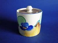 Clarice Cliff Bizarre 'Delecia Pansies' Drum Preserve Pot c1933 (Sold)
