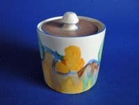Clarice Cliff Bizarre 'Delecia Pansies' Drum Preserve Pot c1933 (Sold)