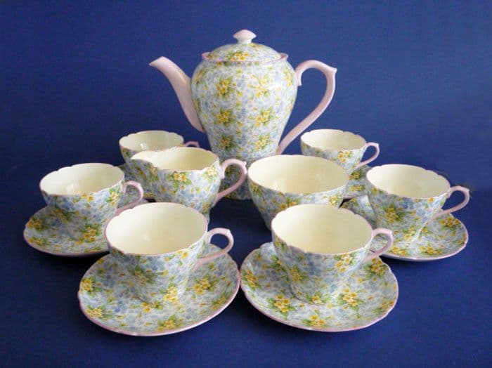 Complete Shelley Fine Bone China Primrose Chintz Coffee Set c1940 Sold