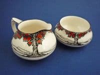 Crown Ducal 'Orange Tree' Cream and Sugar c1928 (Sold)
