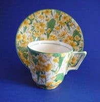 Crown Ducal 'Primula' Chintz Coffee Cup and Saucer c1930 #1