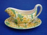 Crown Ducal 'Primula' Chintz Mint Sauce Boat and Stand c1930