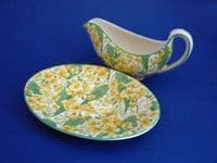 Crown Ducal 'Primula' Chintz Mint Sauce Boat and Stand c1930