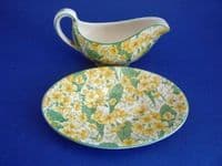 Crown Ducal 'Primula' Chintz Mint Sauce Boat and Stand c1930