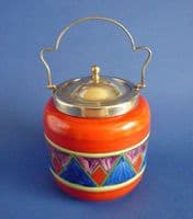 Early Clarice Cliff Original Bizarre Geometric Biscuit Barrel c1928 (Sold)