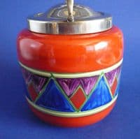 Early Clarice Cliff Original Bizarre Geometric Biscuit Barrel c1928 (Sold)