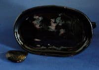 Excellent Victorian Jackfield Pottery Black and Gilt Cow Creamer with Lid c1875