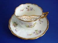 Fielding's Crown Devon 'Violets' Moustache Cup and Saucer c1898