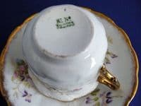 Fielding's Crown Devon 'Violets' Moustache Cup and Saucer c1898
