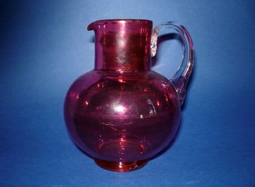 Fine Antique Victorian Cranberry Spherical Glass Jug c1890