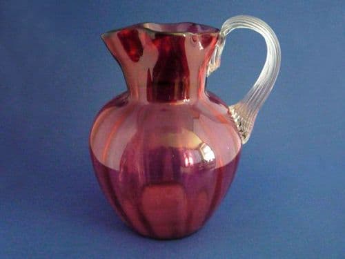 Fine Antique Victorian 'Ribbed' Cranberry Glass Jug c1880