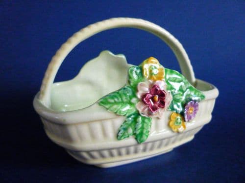 Fine Carlton Ware Yellow Sussex Trug Style 'Flowers and Basket' Posy Holder c1939