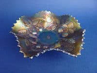 Fine Northwood 'Fruits and Flowers' Green Carnival Glass Bowl