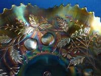Fine Northwood 'Fruits and Flowers' Green Carnival Glass Bowl