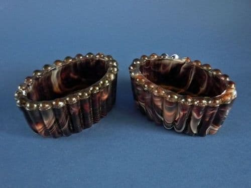 Fine Pair of Greener 'Bridesmaid' Purple Malachite Slag Glass Open Salts c1880