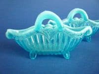 Fine Pair of Greener 'Royal Jubilee' Blue Opalescent Pearline Glass Posy Baskets c1890