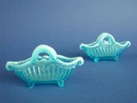 Fine Pair of Greener 'Royal Jubilee' Blue Opalescent Pearline Glass Posy Baskets c1890
