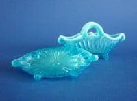 Fine Pair of Greener 'Royal Jubilee' Blue Opalescent Pearline Glass Posy Baskets c1890