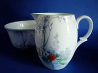 Fine Shelley 'Fence and Stream' Empire Shape Milk Jug and Sugar Bowl c1930