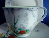 Fine Shelley 'Fence and Stream' Empire Shape Tea Cup, Saucer and Plate Trio c1930