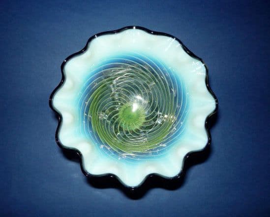 トーマスウェッブ ボウル＆ソーサー GT09B /Thomas Webb Fine Thomas Webb Striped Vaseline Glass bowl c1880 Sold