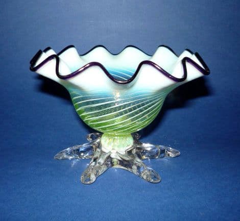 Fine Thomas Webb Striped Vaseline Glass bowl c1880 Sold