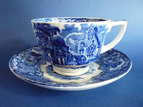 George Jones Blue and White 'Abbey' Ware Teacup and Saucer c1910