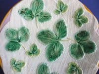George Jones 'Strawberry Leaves on White Napkin' Majolica Plate c1870