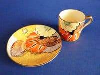 Gray's Pottery Art Deco Floral Design A2112 Coffee Can and Saucer c1934 #2