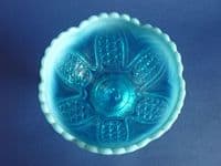 Greener Blue Opalescent Pearline Glass 'Beaded Button Arches' Bowl c1897 (Sold)