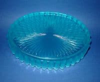 Greener Blue Opalescent Pearline Glass 'Bridesmaid' Oval Dish c1890