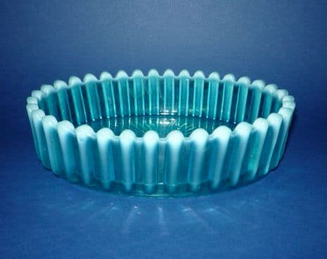Greener Blue Opalescent Pearline Glass 'Bridesmaid' Oval Dish c1890