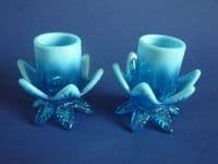 Greener Blue Pearline Glass 'Queen's' Candlesticks c1891 (Sold)