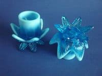 Greener Blue Pearline Glass 'Queen's' Candlesticks c1891 (Sold)