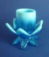 Greener Blue Pearline Glass 'Queen's' Candlesticks c1891 (Sold)