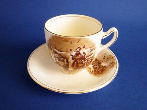 Grimwade's WW1 Bruce Bairnsfather Ware Old Bill 'Keeping His Hand In' Cup and Saucer c1918