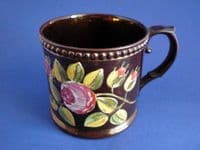 Hand Painted Staffordshire Copper Lustre Pottery Mug c1840 (Sold)