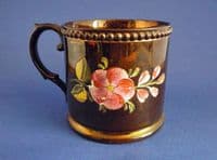 Hand Painted Staffordshire Copper Lustre Pottery Mug c1840 (Sold)