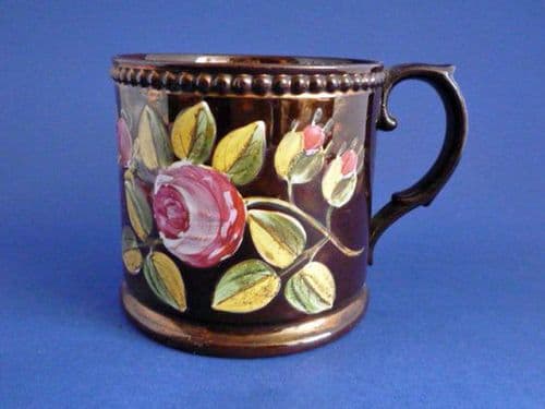 Hand Painted Staffordshire Copper Lustre Pottery Mug c1840 (Sold)