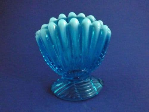 Henry Greener Blue Opalescent Pearline Glass Shell Posy Vase c1890