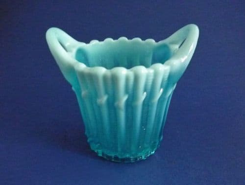 Henry Greener Blue Opalescent Pearline Glass 'Willow Reed' Basket c1890