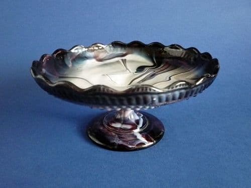 Henry Greener Purple Malachite Slag Glass Comport c1880