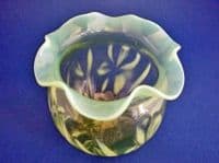 John Walsh Walsh Opalescent 'Iris' Vaseline Glass Posy Bowl c1900