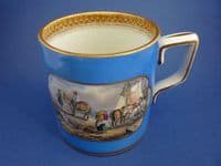 Large Blue Prattware Mug 'The Stone Jetty' and 'The Travellers' Departure'  c1860