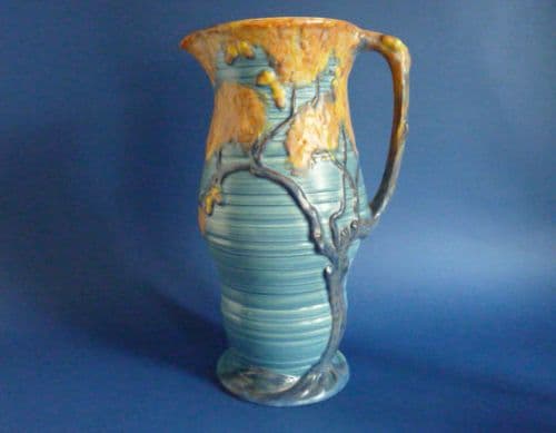 Large Carlton Ware Art Deco Blue 'Night Oak' Jug or Pitcher c1933