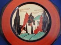 Large Clarice Cliff Fantasque Red 'Trees and House' Octagonal Plate c1930 (Sold)