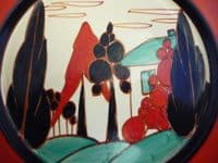 Large Clarice Cliff Fantasque Red 'Trees and House' Octagonal Plate c1930 (Sold)