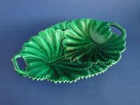 Large Copeland Green Majolica 'Vine Leaf' Oval Two Handled Dish c1860 (Sold)