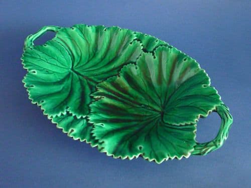 Large Copeland Green Majolica 'Vine Leaf' Oval Two Handled Dish c1860 (Sold)